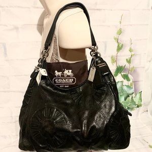 COACH 16504 BLACK MADISON EMBOSSED SIGNATURE LOGO LEATHER MAGGIE SHOULDER BAG MS